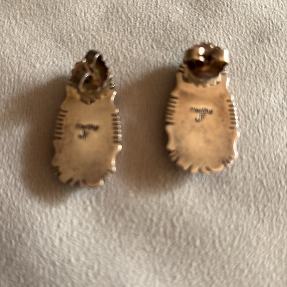 Vintage James Francisco Boulder Ribbon Turquoise and Silver Post Earrings - Picture 2 of 2